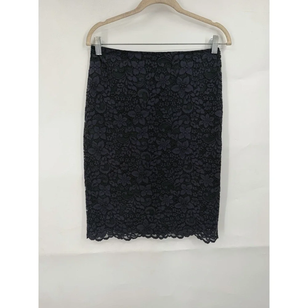 Tory Burch Lace‎ Floral Skirt Women 2 Purple Black Pencil Business Formal Preppy